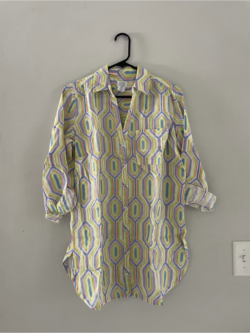 Sigrid Olsen Multicolor Geometric Linen Swim Coverup - Yellow, Blue, Green